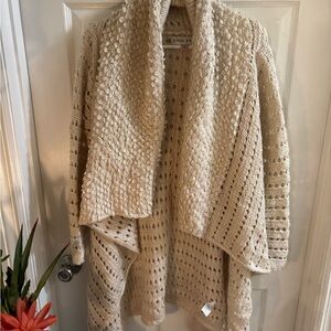 Knox Rose Textured Cream Cozy Open-Front Cardigan, size M